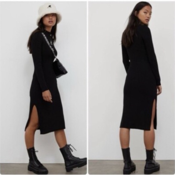 Kangol x H&M women's black ribbed long sleeve dress xs - Picture 8 of 9